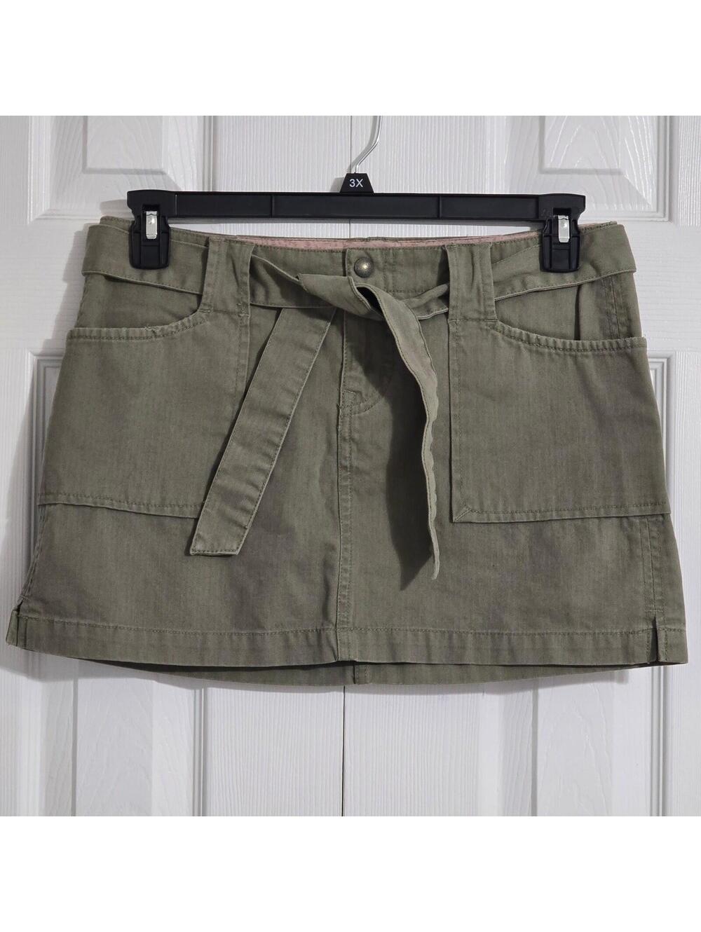 Lucky Brand Olive Green Cotton Utility Mini Skirt Tie Waist Size 4 27